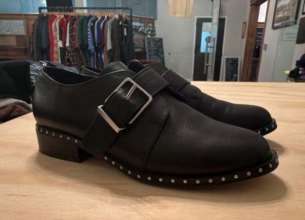 BCBGeneration Black Leather Studded Monk Strap Shoes